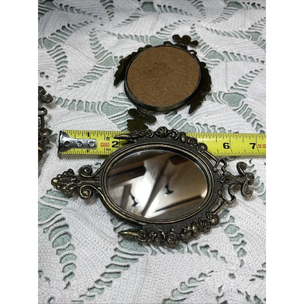 Vintage Victorian Brass Ornate Frames Floral Art and Mirrors Italy Set of 3